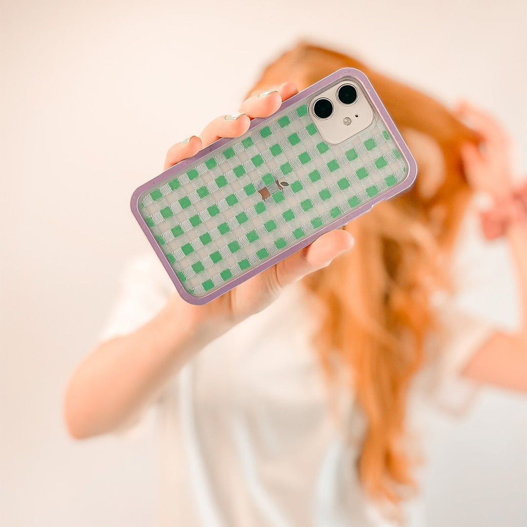 Clear Green Gingham iPhone XR Case With Lavender Ridge