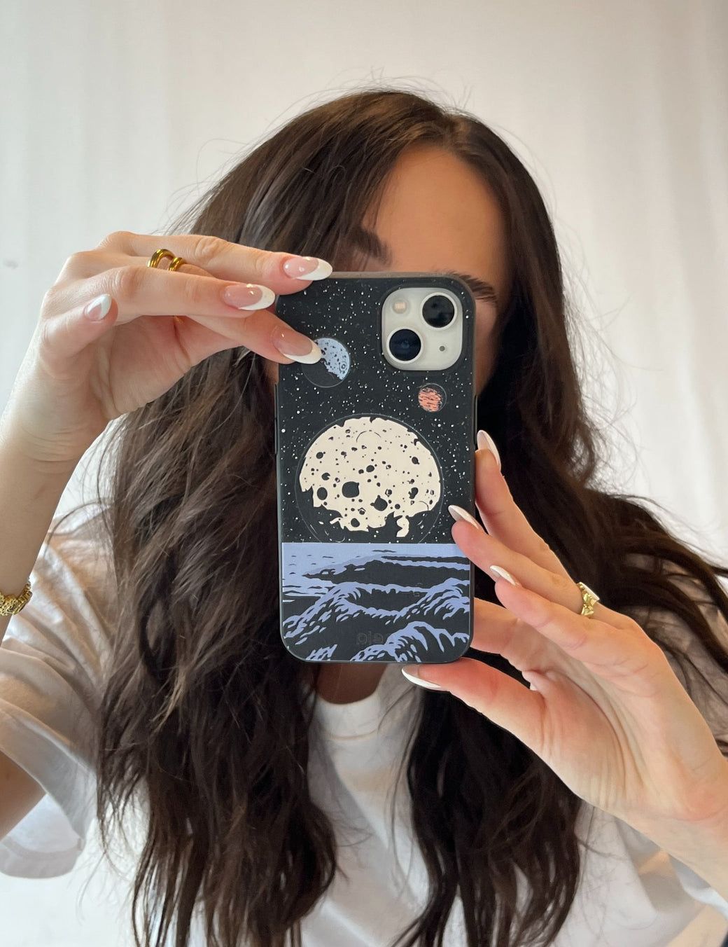Black Retro Moon iPhone 14 Plus Case with MagSafe Module