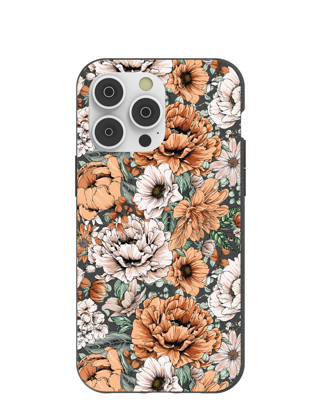 Black Peachy Peonies iPhone 14 Pro Max Case with MagSafe Module