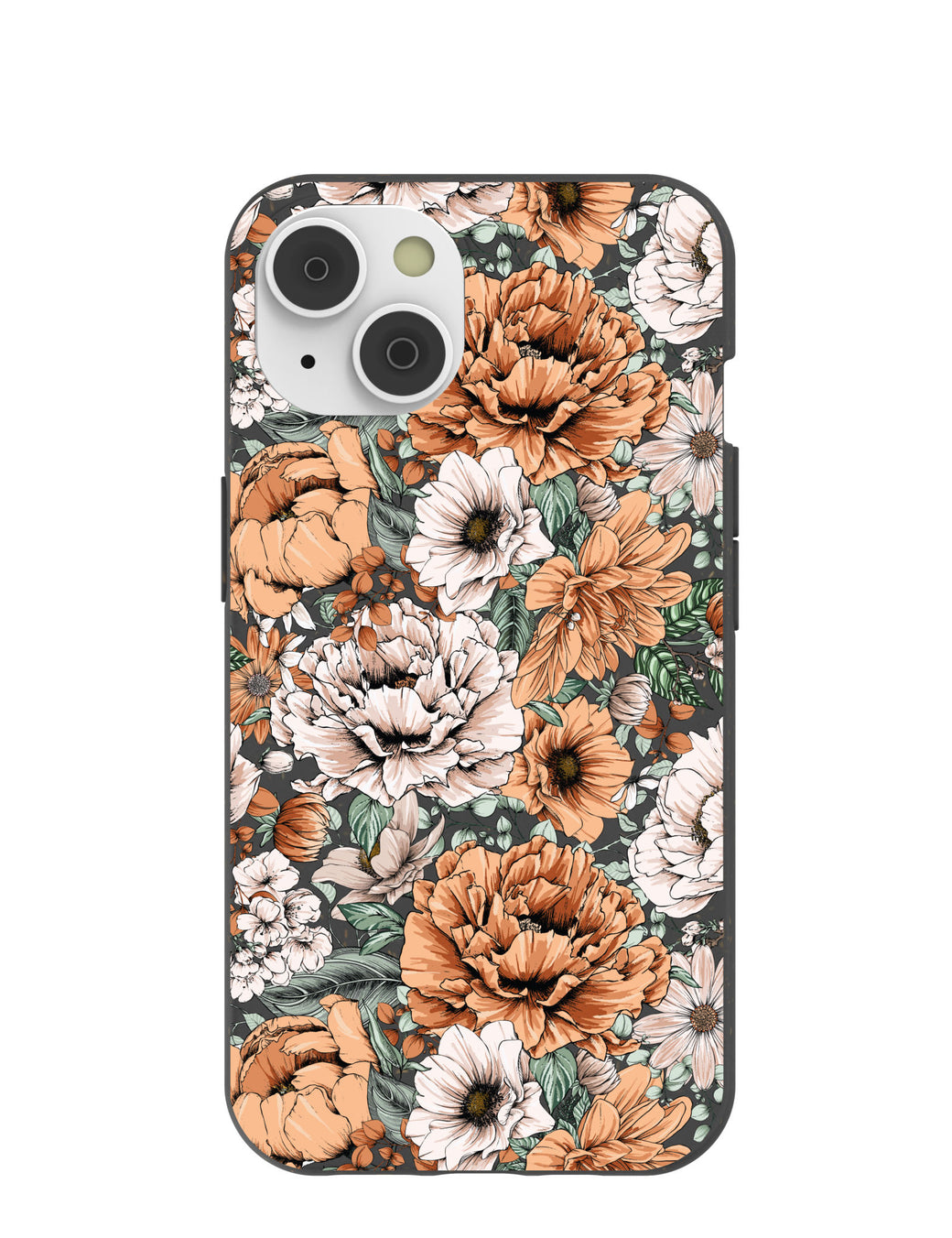 Black Peachy Peonies iPhone 14 Case with MagSafe Module