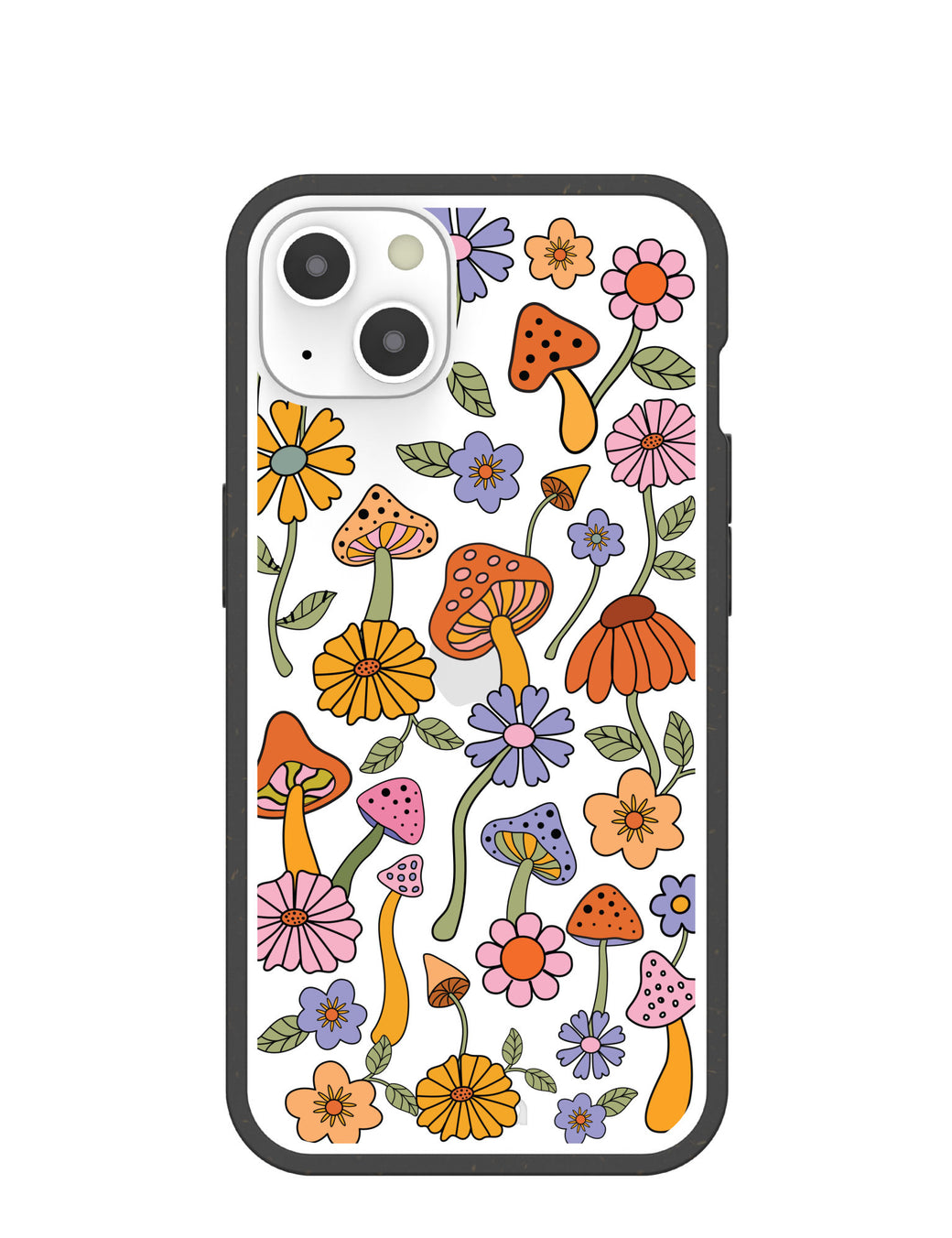 Clear Shrooms and Blooms iPhone 13 Case With Black Ridge