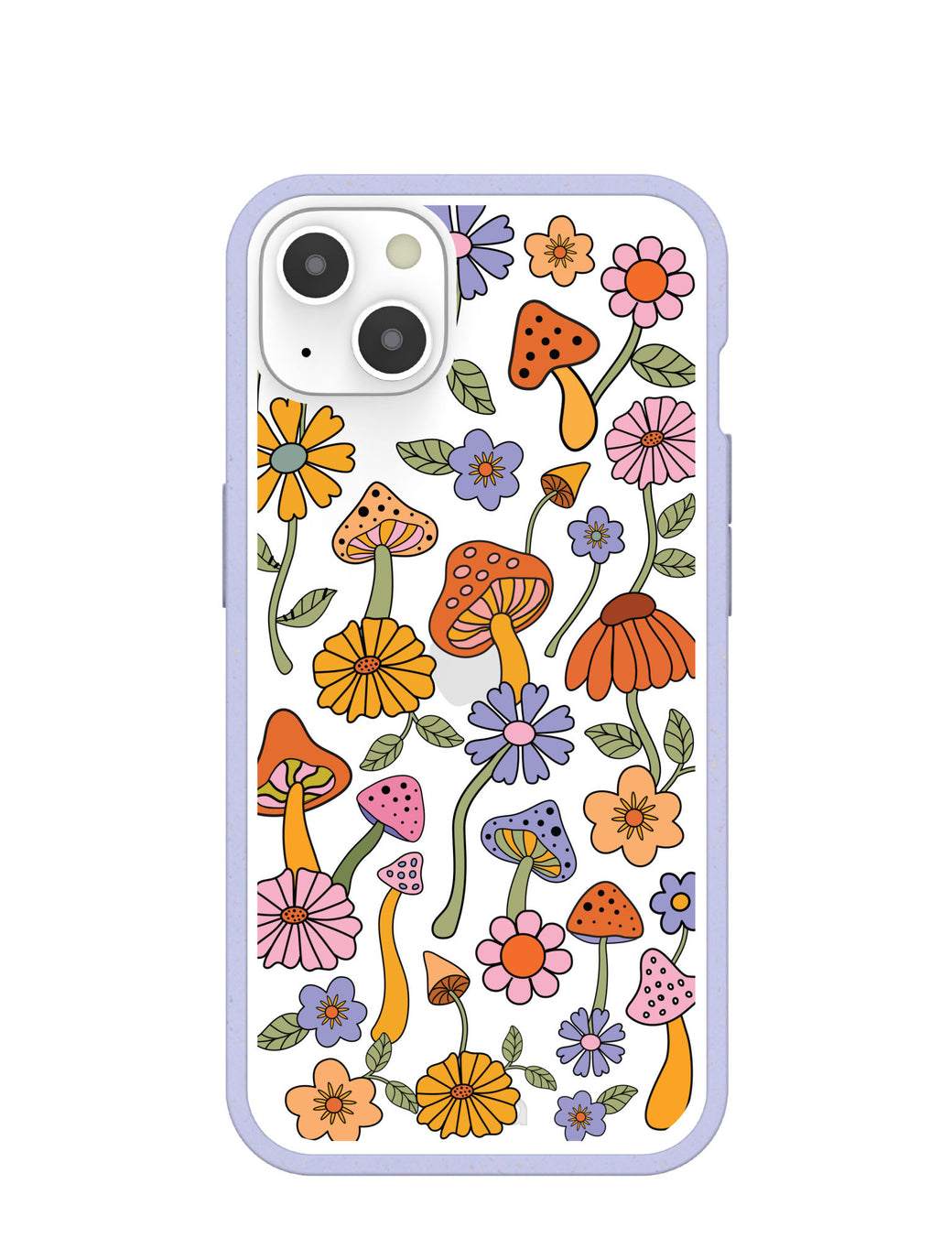 Clear Shrooms and Blooms iPhone 13 Case With Lavender Ridge