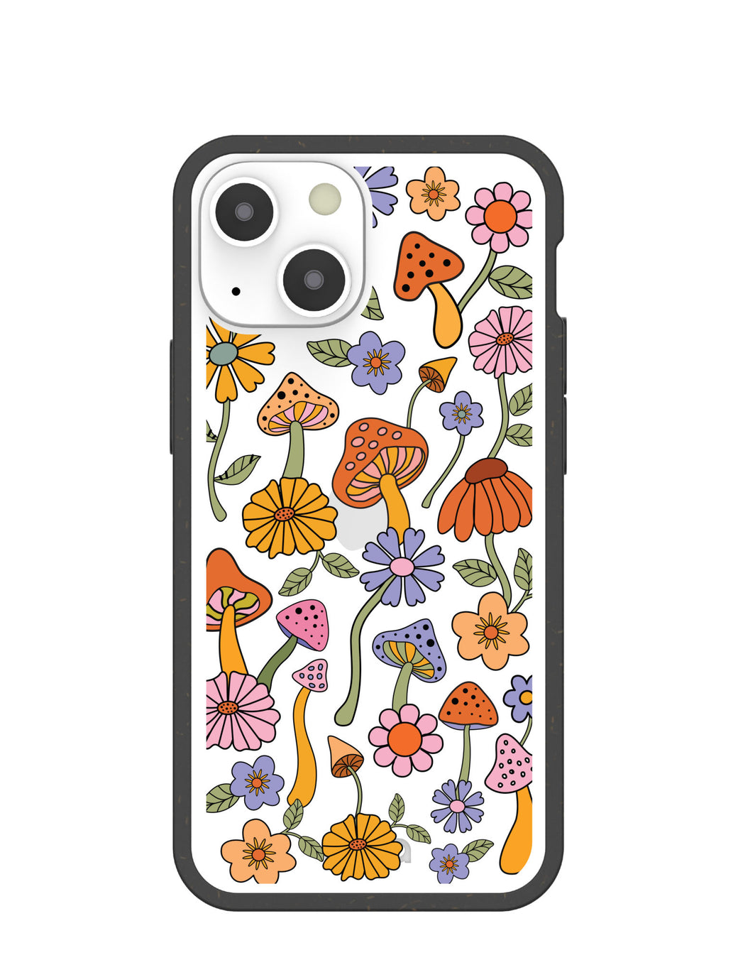 Clear Shrooms and Blooms iPhone 13 Mini Case With Black Ridge