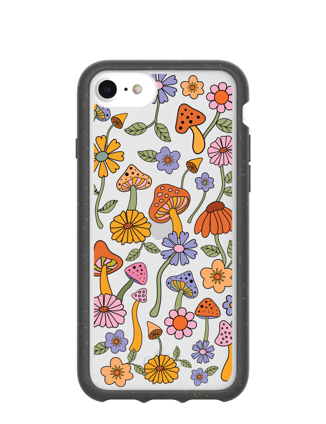 Clear Shrooms and Blooms iPhone 6/6s/7/8/SE Case With Black Ridge