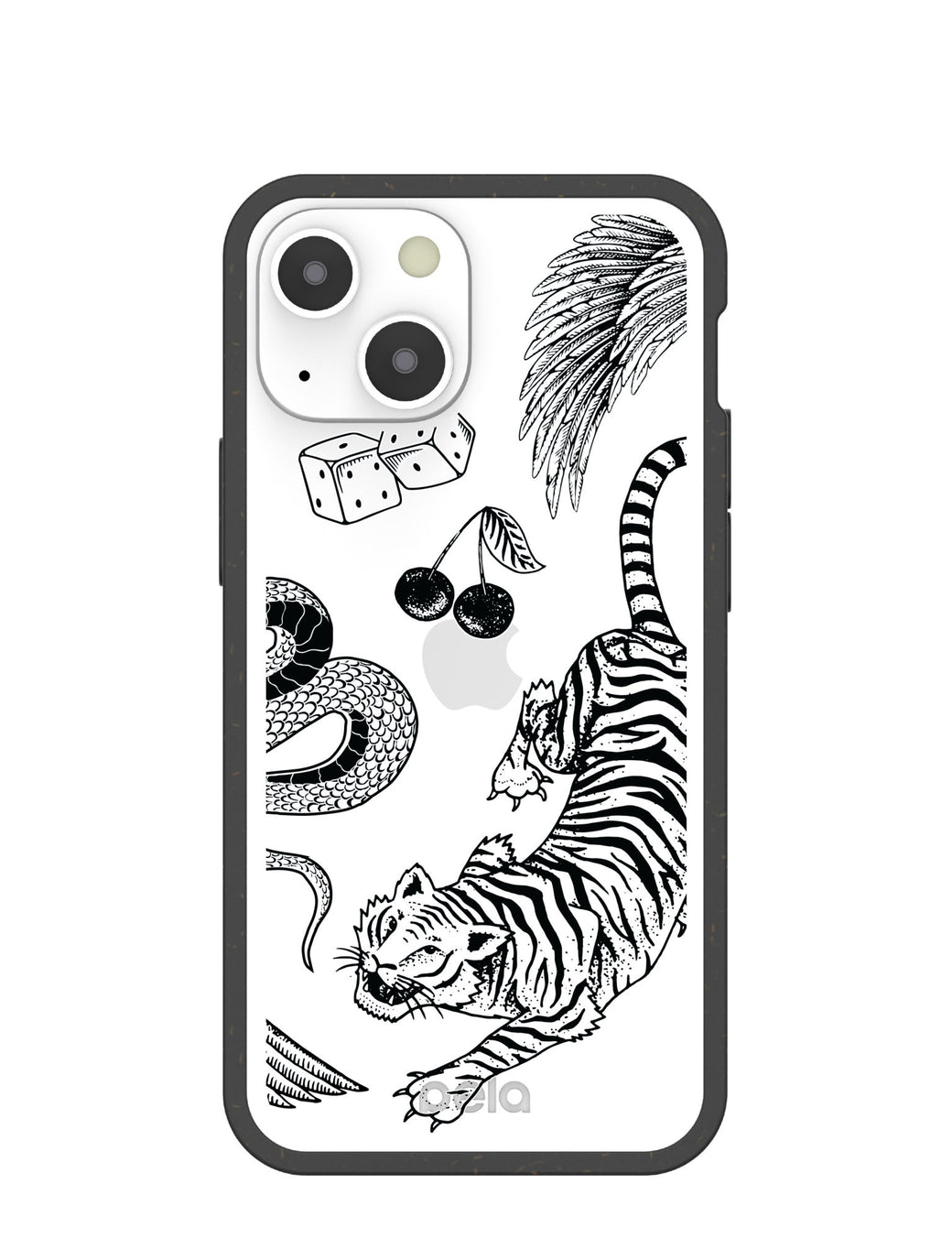 Clear Tiger Luck iPhone 13 Mini Case With Black Ridge