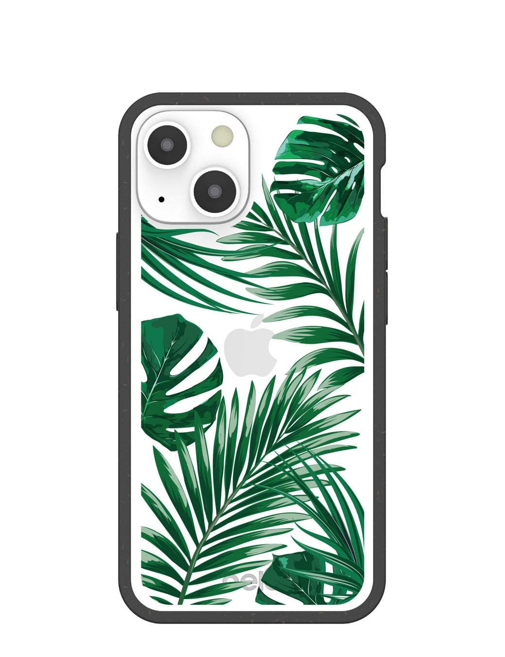 Clear Tropical Leaves iPhone 13 Mini Case With Black Ridge