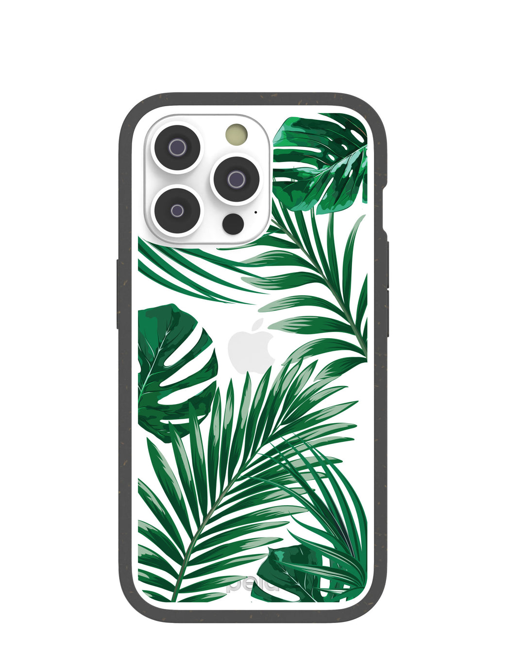 Clear Tropical Leaves iPhone 14 Pro Case With Black Ridge